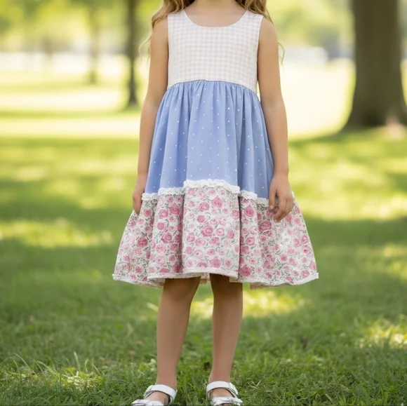 Sweet Honey Sleeveless Dress V Back Floral Polka Dots Circle 10Y - Picture 1 of 7